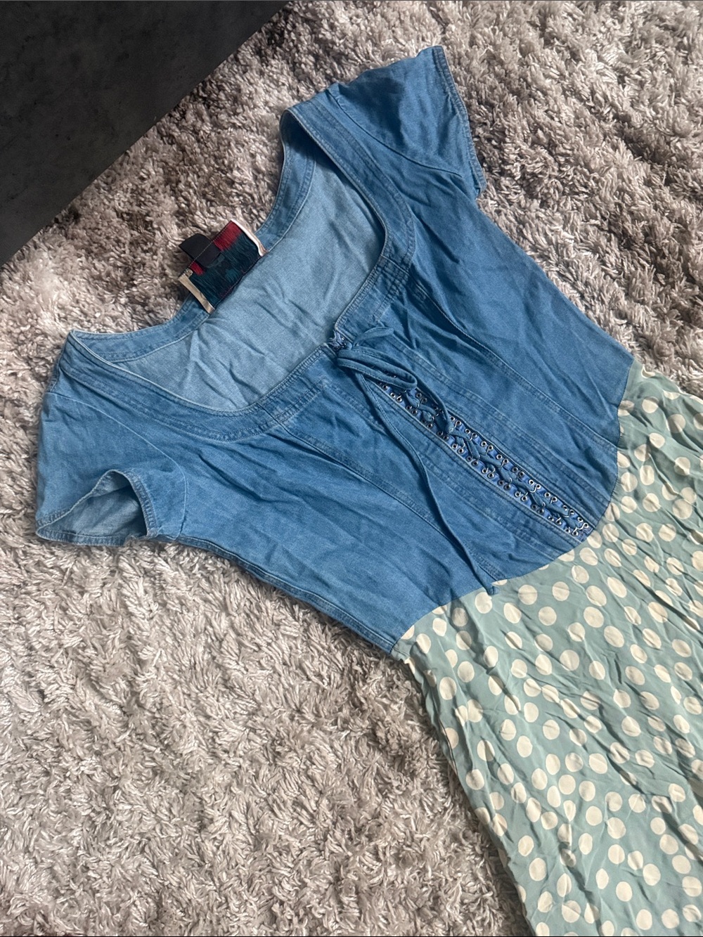 Vintage Express Denim Top Polka Dot Skirt Hybrid Dress Sz 14